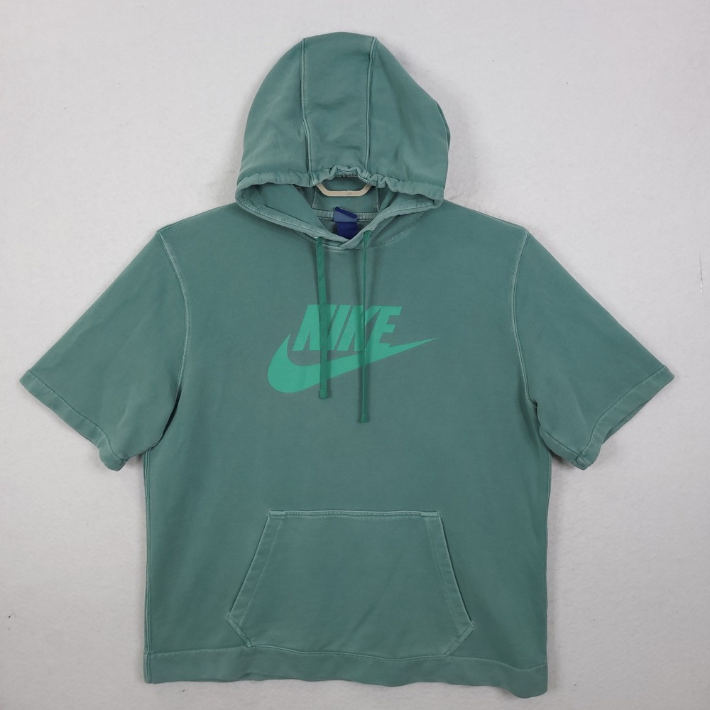 Nike Short Sleeve Hoodie Mens 2XL Teal Green Futura Logo 886483-368 Pullover